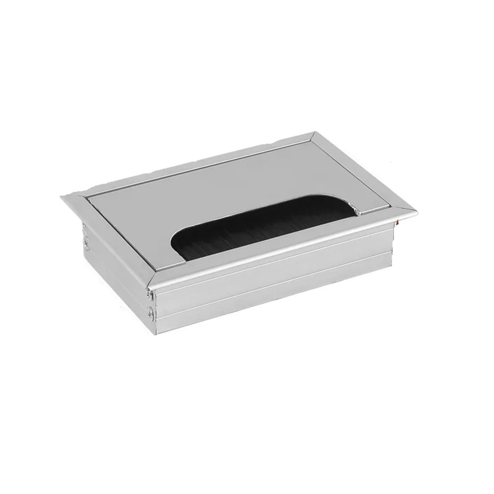 Ghhzml Silver 80X120mm Cable Hole Cover 1Pcs Desk Cable Hole Cover Black Aluminum Alloy Box With Bristle Brush Computer Desktop Rectangular(Silver 80X120mm)