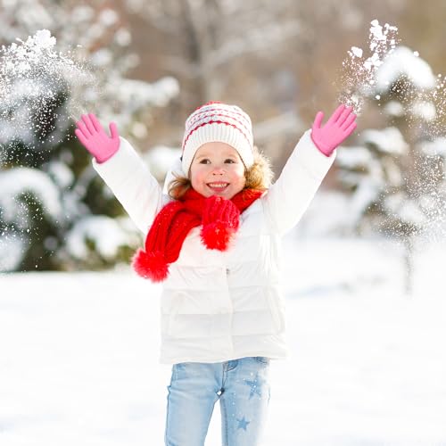 Image of ONESING Kids Knit Gloves - Stretchy Gloves for Boys Girls Winter, Solid Finger Gloves for Children