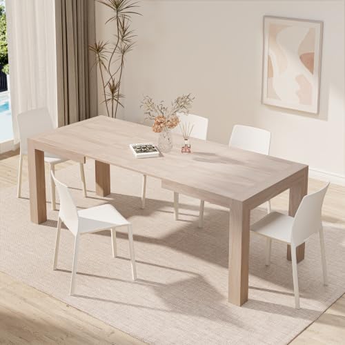MOBILI FIVER, Table à Manger Extensible, Iacopo, 140(220) x90 cm, Orme Perle, pour 6-10 Personnes, Table Extensible pour Cuisine, Salon, Made in Italy