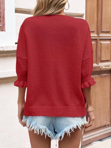 Image of Saodimallsu Womens Tie Front Bow Cardigan Sweaters Lightweight Knit Ruffle Half Sleeve 2025 Trendy Jacket
