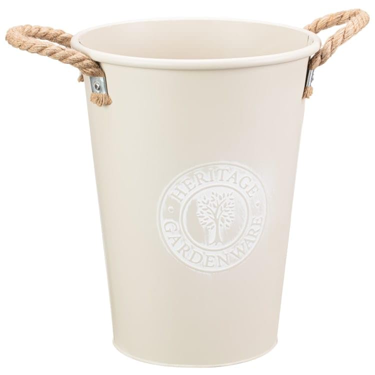 FAHAAM Heritage Gardenware Metal Plant Pots with Rope Handles, Garden Flower Tub Pot, Flower Pots Outdoor Self Watering Indoor Plant Pot, Garden Container for Flowers. (Tall Bucket)