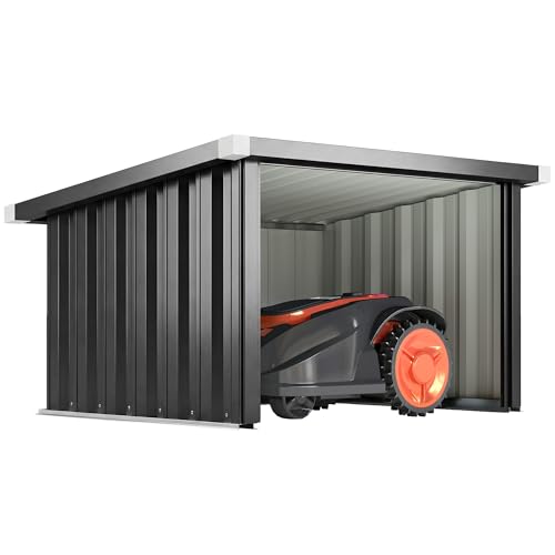 Outsunny Abri Robot Tondeuse 108 x 86 x 62,5 cm Garage pour Robot Tondeuse avec Toit incliné en acier galvanisé pour tondeuse robot, montage facile, gris foncé