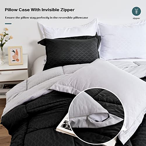 Unilibra King Size Comforter Set Lightweight, 3 Pieces Reversible Bedding Comforter Set King With Down Alternative Comforter, 2 Pillow Cases For All Season (Black/Light Grey) #TOP3