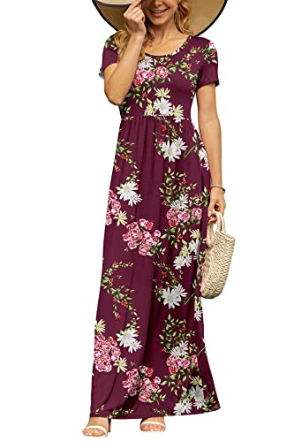 Image of DB MOON Womens 2026 Summer Maxi Dresses Casual Short Sleeve Empire Waist Spring Long Dress with Pockets