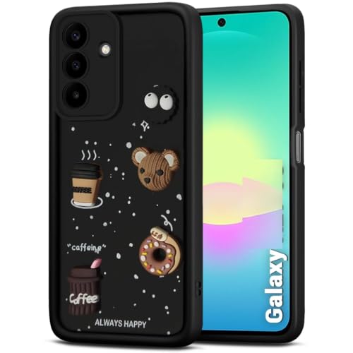 Image of Bintage Back Cover Compatible for Samsung Galaxy M47 5G | Cute 3D Taddy Ball Bear Milk Cake Coffee Silicon Case Full Body & Camera Protection - Black