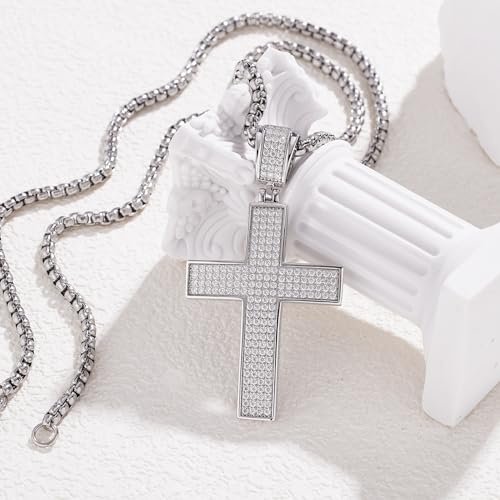 HMJ Diamond Cross Necklace for Men, Moissanite Cross Pendant S925 Sterling Silver Hip-Hop Jewelry Birthday Gift for Boyfriend Husband Brother3