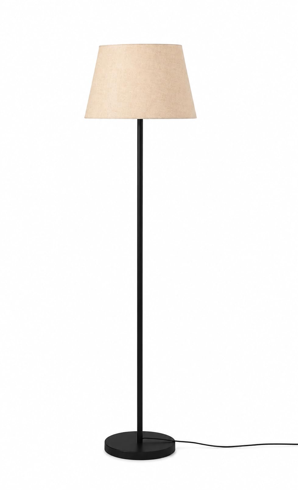 Floor Lamp with Beige Fabric Shade and Black Metal Base | Slim Pole Design, Round Weighted Base, Living Room Lighting, Modern Style, Fabric Lampshade-picture-23