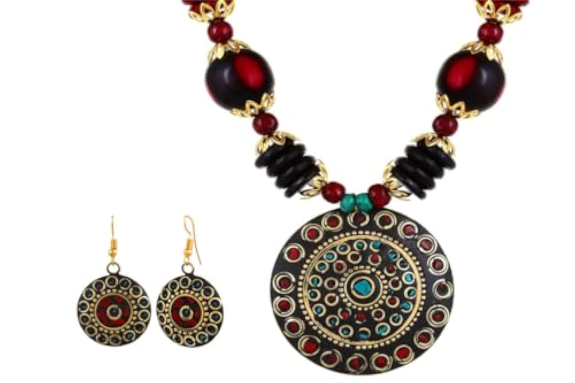 Tibetan Tribal Pendant Necklace & Matching Earrings Set