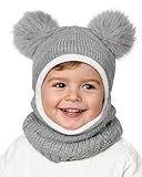Camptrace Baby Toddler Winter Hat Scarf Set Pom Girls Boys Kids with Fleece Lined Beanie Snow Hat Hood 1-4T