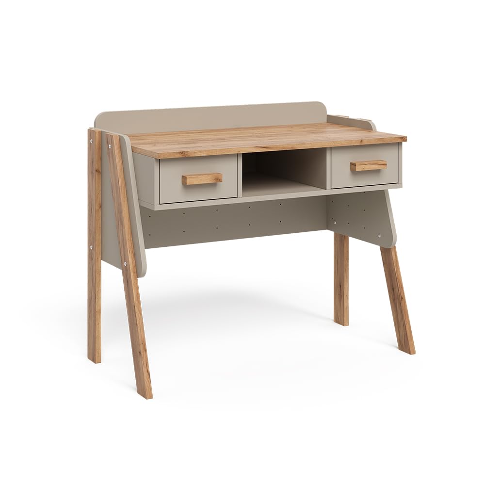 VitaliSpa Bureau Malia, Cachemire/Artisan, 97x51cm avec 2 tiroirs, Hauteur réglable pour Une Configuration Flexible de l’Espace de Travail