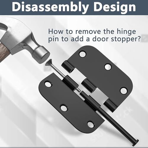 HOSOM 12 Pack Rounded Matte Black Door Hinges 3.5 x 3.5 inch with 5/8 Radius, Black 3 1/2 Interior Door Hinges, 3 ½"x 3 ½" Hardware by HOSOM - Image 5