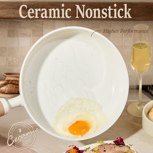 Image of CAROTE Ceramic Cookware Set Nonstick, 21pcs Pots and Pans Set Nonstick, Non-Toxic & PFAS-Free, Dishwasher, RV /Camping Cookware Set, Cooking Pots with Lids, Charcoal Black, Cream