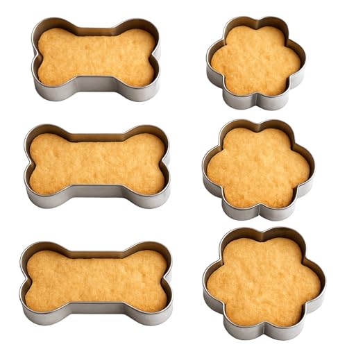 Ouligay Lot de 6 emporte-pièces en forme d'os en forme de patte de chien - En acier inoxydable - Pour biscuits ou friandises de chien