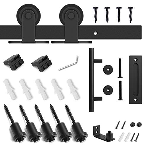 Smartstandard 6.6 Ft Top Mount Sliding Barn Door Hardware Kit Whole Set, Include 1 Pull Handle & 1 Floor Guide, Fit 40" Wide Doorpanel(T Shape Hanger) #TOP5