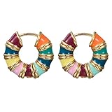 Aksod Enamel Bamboo Hoop Earrings Colorful Dripping Oil Huggie Earrings Circle Vintage Trendy Huggy Earrings Jewelry for Women (Style A)