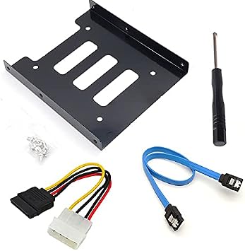 2.5" to 3.5" SSD HDD Metal Mounting Bracket Adapter Hard Drive Holder with SATA & Power 4pin Combo Cable for PC SSD with Blue SATA Cable