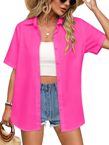 Image of Women Hawaiian Shirt Button Down Summer Tops Beach Short Sleeve Blouse