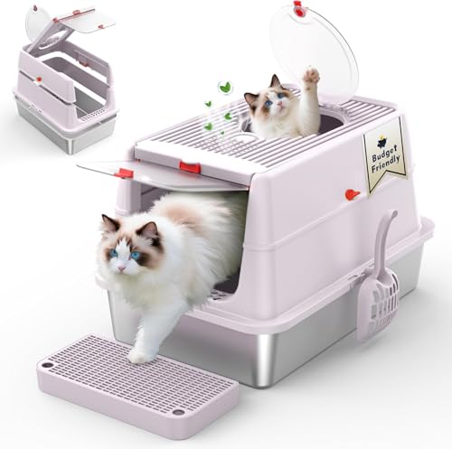 Caja de arena para gato acero inoxidable con tapa XL miniatura 1