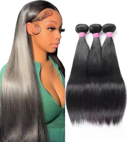 BLISSHAIR Straight 3 Bundles Human Hair Brazilian Hair 100% Unprocessed Virgin Hair Weave Bundle Human Hair Extensions for Women Natural Color (Straight 121416)