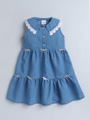 Image of Dresses for Kids Girls, Stylish Knee Length Once Piece Denim Frocks for Girls, Casual Dress for Summer & Birthday Family Gathering & Special Occasion