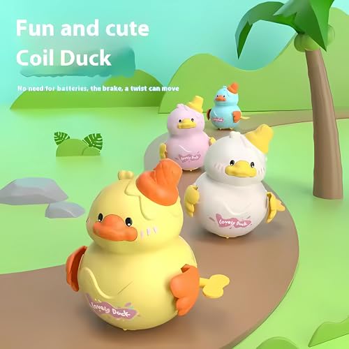 Image of Crackles Wind-Up Duck - Mini Clockwork Animal That Walks and Flaps Wings - No Battery Cute Baby Toy, Return Gift, Crawling Toy for Toddlers & Kids Mini Car - Multicolor - Pack of 1