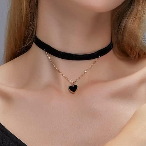 COLORFUL BLING Black Heart Love Velvet Choker Necklaces Set Vintage Adjustable Gothic Ghoker Small Heart Necklaces Chocker for Women - Image 3