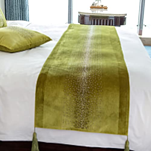 Green Diamond Bed Scarf With Tassel Velvet Bed Runner Bed Cover Soft Bedding Decor Bedspread Blankets Protection Towel For Bedroom Hotel Wedding, 45 X 210Cm #TOP1