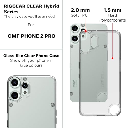 Image of RIGGEAR Shockproof Clear Hybrid Armor Back Cover Case for CMF by Nothing Phone 2 Pro /CMF Phone 2 Pro 5G (Transparent PC and TPU Bumper)