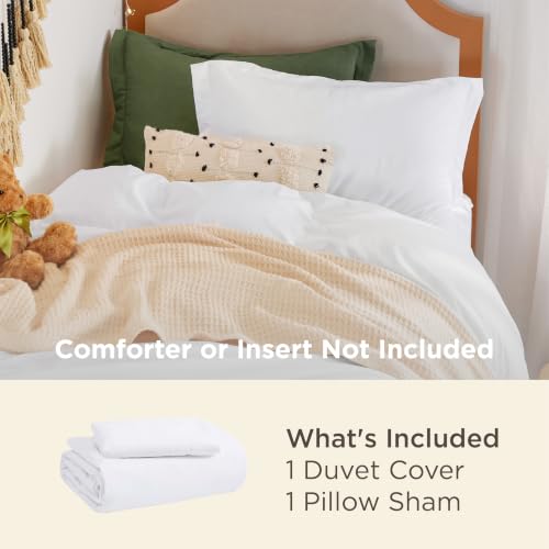 Image of Bedsure Prewashed Twin Duvet Cover, Cotton-Like Bedding Set, Bright White | Ultra Soft, Relaxed Texture, Twin XL Breathable Comfort, Hidden Zipper, 8 Corner Ties, Easy Care, Year-Round Use
