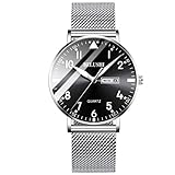 Online shopping Relojes De Pulsera Reloj Ultrafino para Hombre, Marca Superior, Correa De Malla De Acero Inoxidable para Hombre, Reloj De Negocios, Reloj De Pulsera para Hombre, Malla Plateada Negra