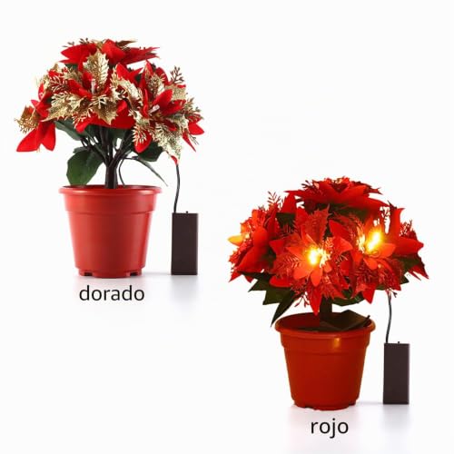 Flores de Pascua artificiales de seda con iluminación LED cálida permanente 8