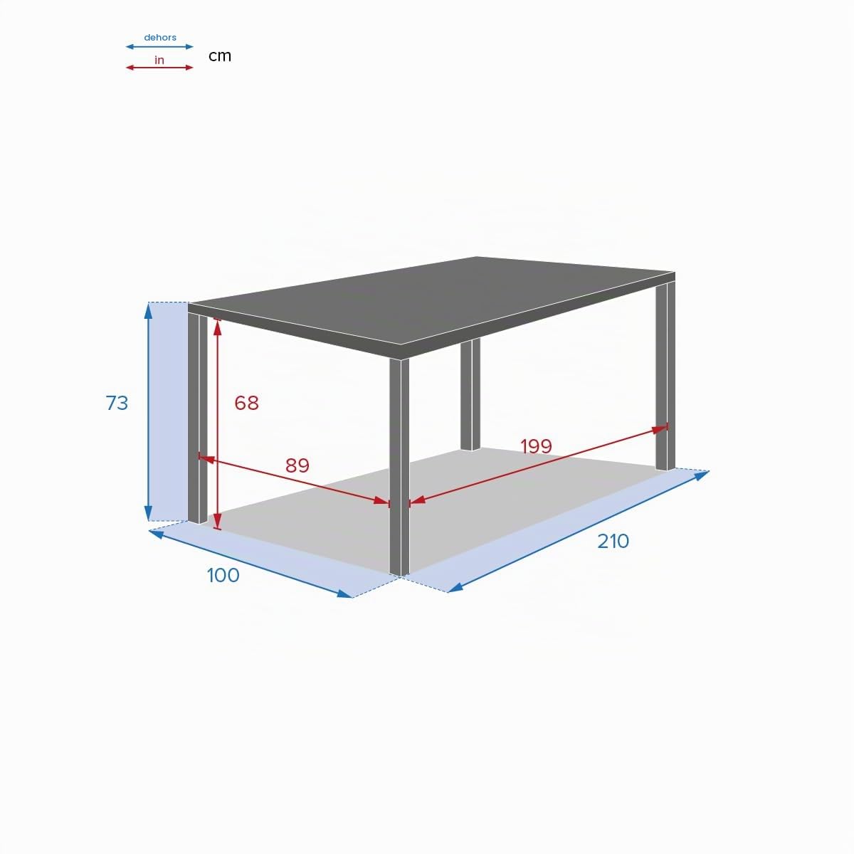 Hespéride - Table de Jardin Rectangulaire Piazza Gris Graphite - 8 Places - Aluminium Traité Epoxy Antirouille