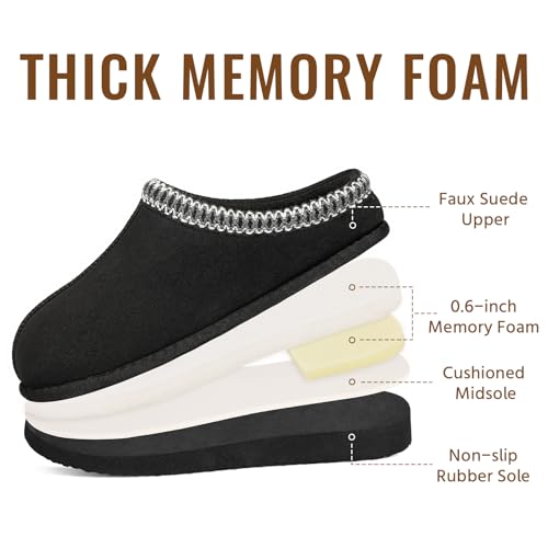 Litfun Memory Foam Slippers for Women Men Cozy Warm House Shoes Indoor and Outdoor, Black 38/394