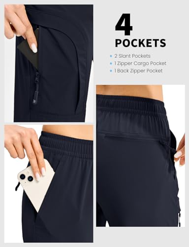 Rdruko Women's Hiking Pants Lightweight Quick Dry Water Resistant Cargo Outdoor Travel Pants Elastic Waist, Navy, 3XL — view 5