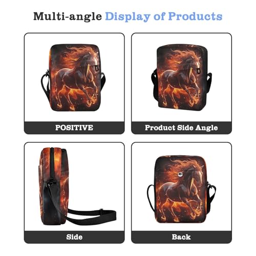 Crossbody Bag Fire Flame Horse Animal Messenger Bag for Women Men Purse Shoulder Bag Satchel Bag with Adjustable Strap 202a09394
