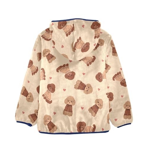 Cute Brown Poodle in Sweater Girls Fleece Jacket Girls Fall Jacket Girls Zip Up Hoodie Girls Sherpa Jacket 2-10T2