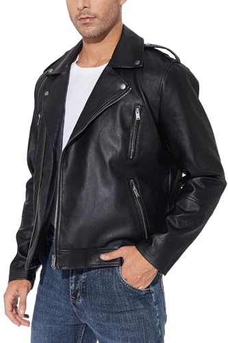 Fahsyee Faux Leather Jacket Men - Black Bomber Jackets Motorcycle Stand Collar Lightweight Zip-Up Slim Fit Biker Coat4