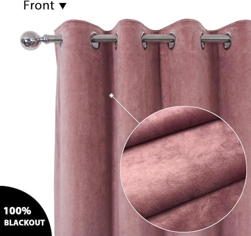 always4u Super Soft Velvet Curtains Pink Blackout Curtains 46x90 Inches Eyelet Thermal Insulated Fully Lined Window Treatment for Living Room 1 Pair - Image 4