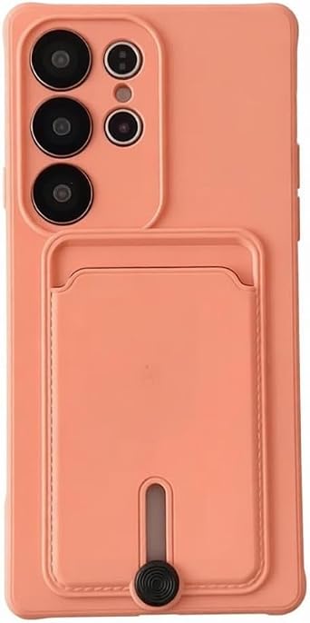 Wallet Case with Card Holder for Samsung Galaxy S23 Ultra, Soft Shockproof Slim Protective Silicone TPU Cover, Push-able Slot for Girls Women Men Orange