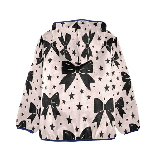 Black Bows on Pink Background Toddler Fleece Jacket Girl Boys Hooded Fleece Jacket Coat Warm Outwear Zip-up 3-10T2