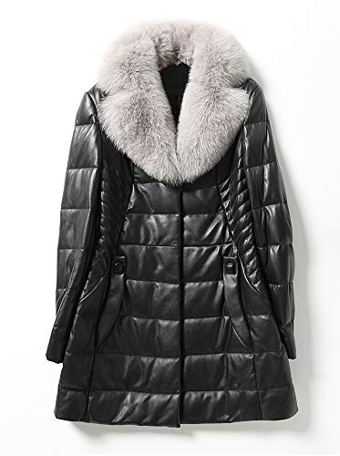 ラムレザーダウンコート フォックスファー付 ロングコート レディース ベルト 毛皮 秋冬 防寒 上品 暖かい お洒落 おしゃれ アウター ブラック (ブラック+, 6XL)