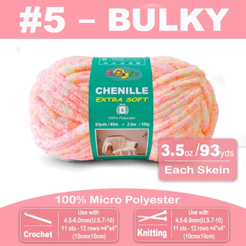 Image of Super Soft Velvet Chenille Yarn for Crocheting and Knitting-Easy to Crochet-Bulky, 3.5oz /93yds of Each Skein-Chunky Plush Yarn for Hand Craft Blanket Ammigurumi DIY (Pink Sherbet, 6 Pack)