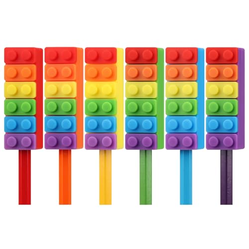 Sensory Chew Pencil Toppers for Autistic Kids Teens Adults 6-Packs Food-Grade Silicone Sensory Chewable Pencil Toppers for Autism ADHD SPD Anxiety Oral Motor Therapy