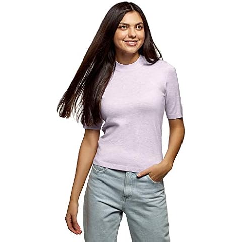 oodji Collection Women's Short Sleeve Round Neck Pullover, Purple, M Cover