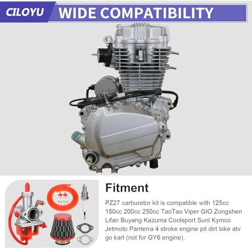 Image of PZ27 Carburetor Kit Compatible with ATV CG 125cc 150cc 250cc 4 Stroke Engine TRX200 TRX250 XR100 ATC185 XR100 CRF100 CB125 TaoTao Zongshen Lifan Quad Dirt Pit Bike Parts Assembly Accessories