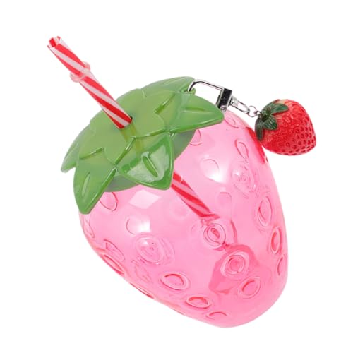 Mipcase かわいいイチゴのドリンクカップ イチゴのグラスを飲む イチゴのガラスカップ、蓋とストロー付き いちご型のカップ イチゴのメガネ ストロベリータンブラー プラスチック ピンク