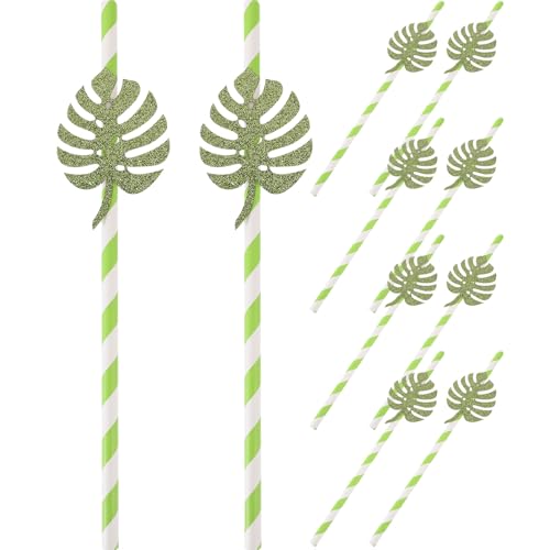 10 pitillos desechables de papel con diseño tropical y hoja Monstera