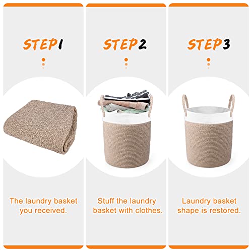 Mardiko Cotton Rope Basket Large Laundry Basket Woven Baby Storage Basket Laundry Hamper with Handle 40L for Diaper Blanket Toy Storage, Khaki - Image 5