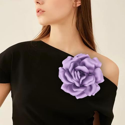 Image of Flower Brooch Pins for Women 5.5in Lapel Pins Large Rose Floral Brooches Dainty Satin Fabric Brooches Rose Flower Hair Clips Wedding Party Dance Clothes Accessories Jewelry