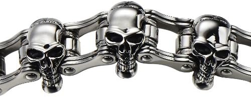 COOLSTEELANDBEYOND Heavy and Study Mens Bike Chain Skull Bracelet Stainless Steel Silver Color High Polished Large - Image 3
